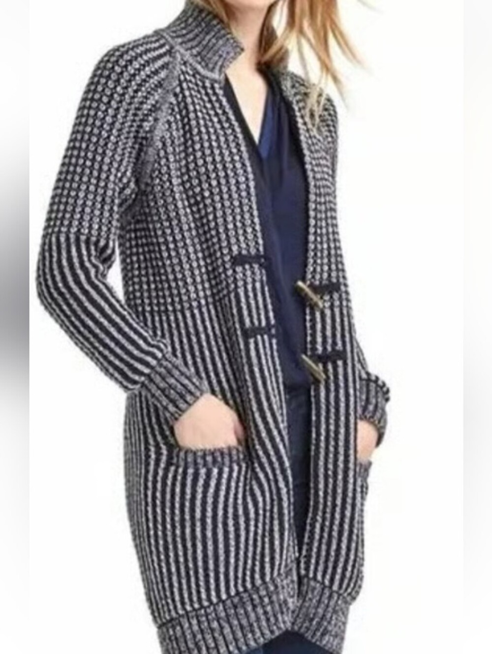 GAP Navy Blue/White Knit Cardigan Sweater